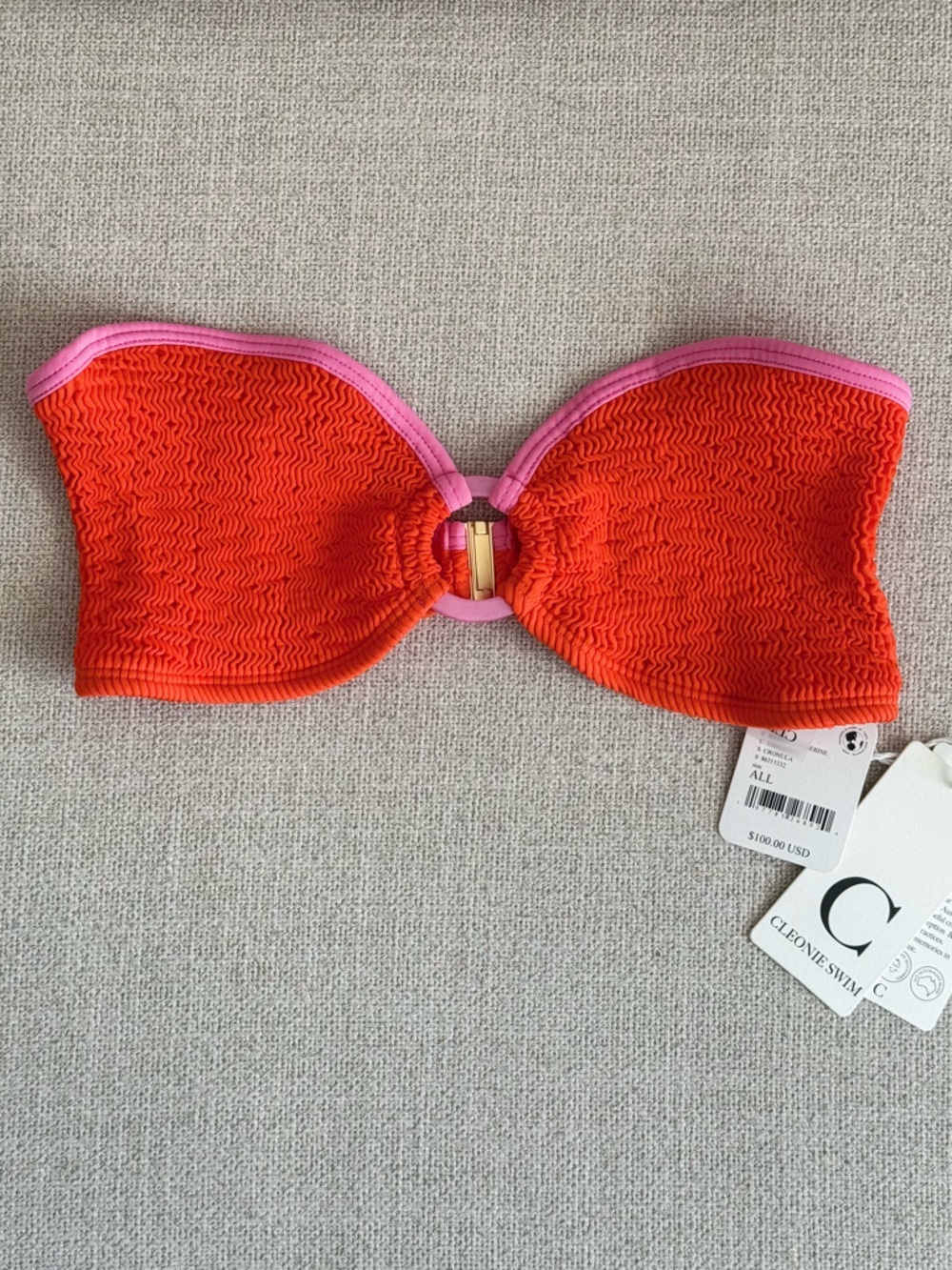 Cleonie FP Movement by Free People Orange bandeau bikini top with Pink trim
